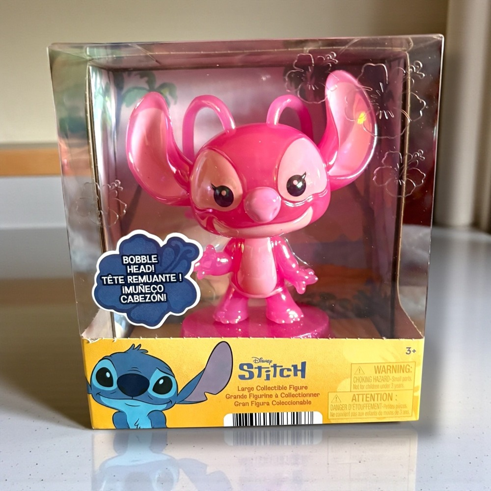 Disney Stitch Large Collectible Figure Bobble Head Angell Iridescent Pink Finish
